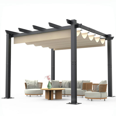 Garvee 10x10 Ft Outdoor Aluminum Pergola with Upgraded Retractable Canopy, Outdoor Shelter Suitable for Gardens, Backyard, Lawn, Deck - Khaki.
