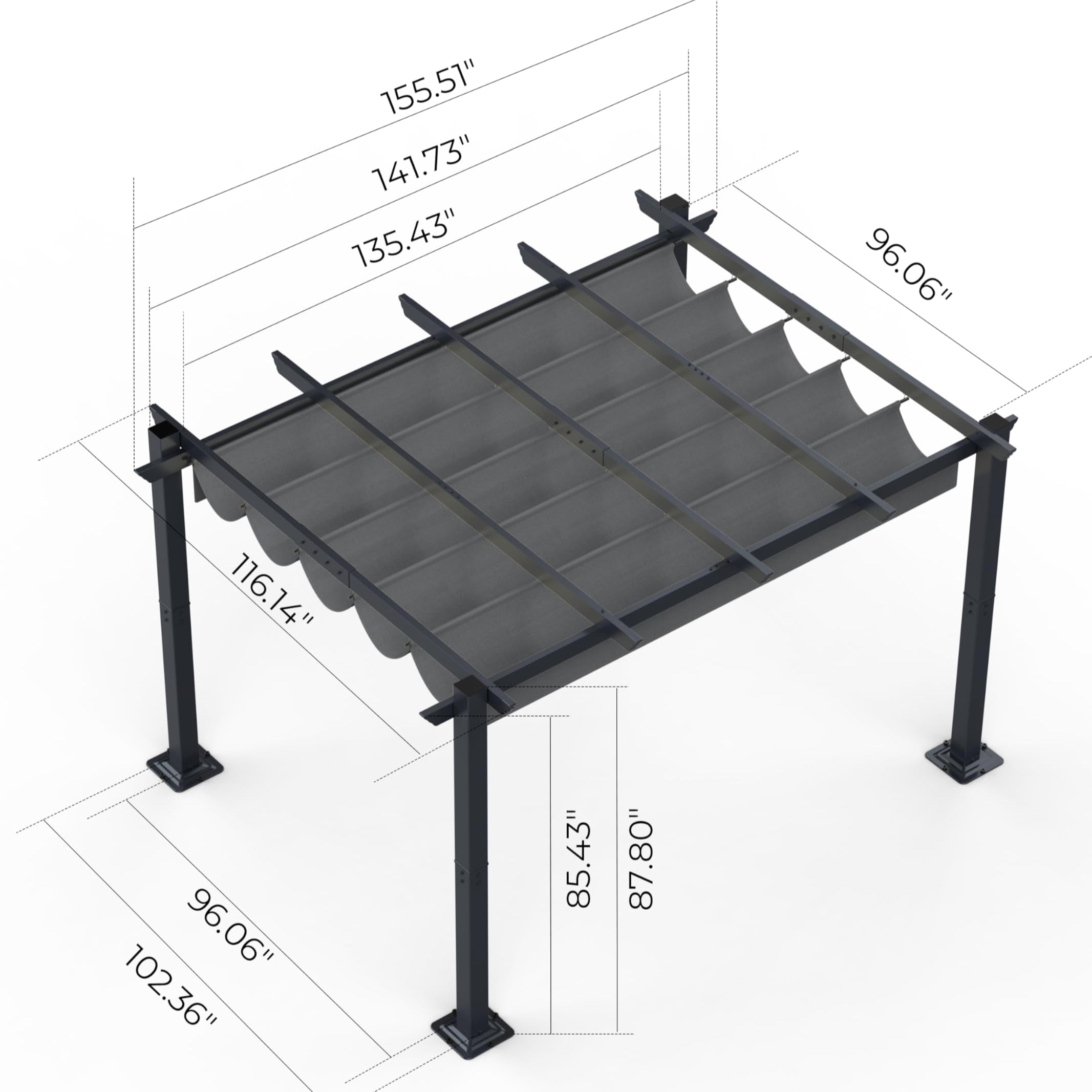 Garvee 10x13ft Aluminum Pergola with Retractable UV Canopy - Upgraded Oxford Fabric & Durable Frame for Backyard, Garden, Deck (Grey)