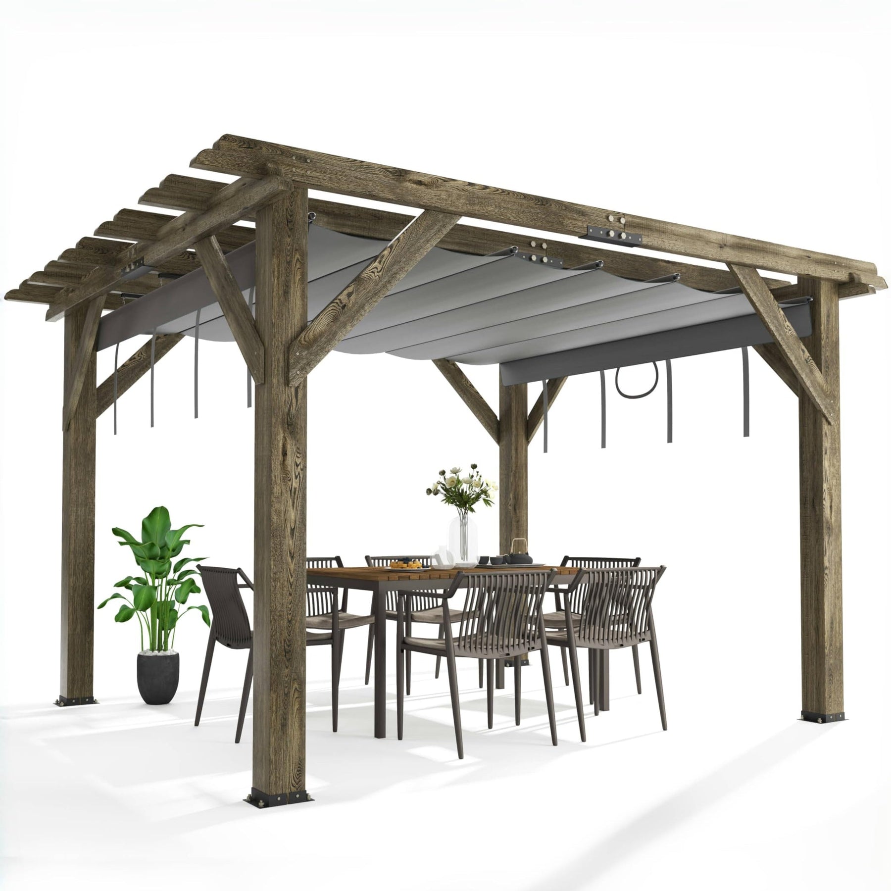Garvee 10'x12' Wood Pergola with Retractable Canopy - Outdoor Garden & Deck Structure, Solid Build (Charcoal Grey)