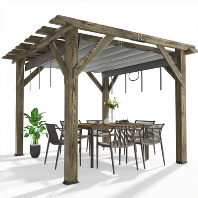 Garvee 10'x10' Wood Pergola with Retractable Canopy - Outdoor Garden & Deck Structure, Solid Build (Charcoal Grey)