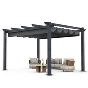 Garvee 10x13ft Aluminum Pergola with Retractable UV Canopy - Upgraded Oxford Fabric & Durable Frame for Backyard, Garden, Deck (Grey)