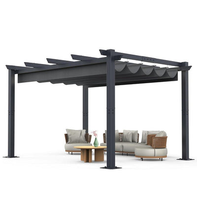 Garvee 10x13ft Aluminum Pergola with Retractable UV Canopy - Upgraded Oxford Fabric & Durable Frame for Backyard, Garden, Deck (Grey)